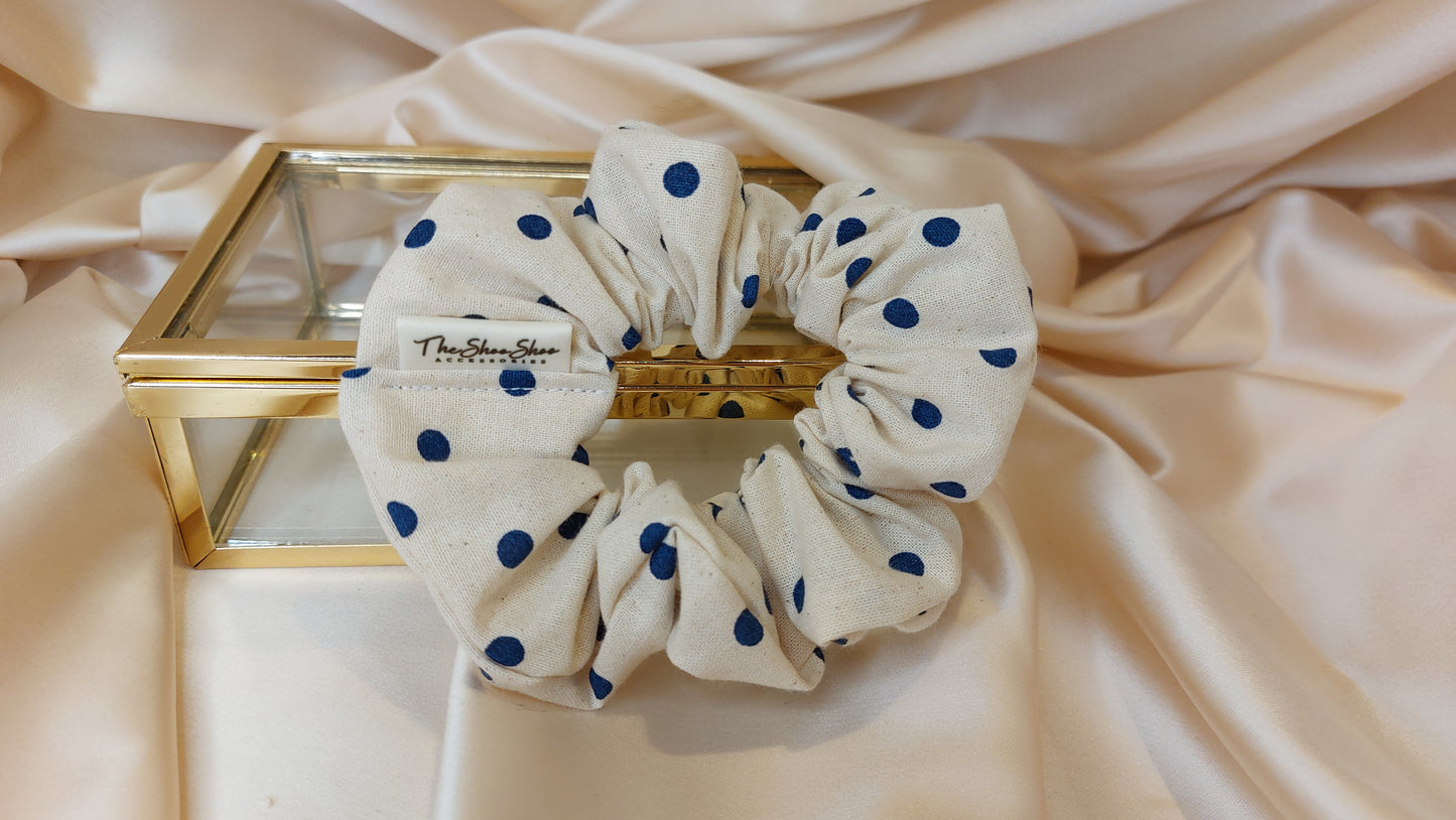 Dotty Days Blue ShooShoo Bomull Scrunchie - Handgjord