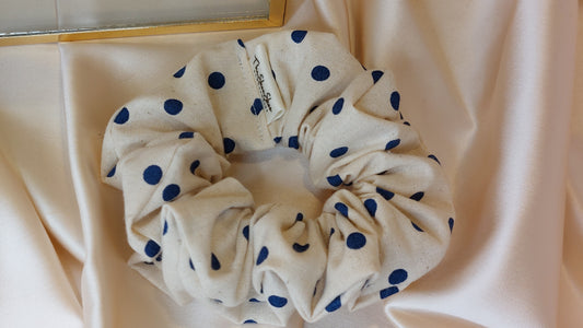 Dotty Days Blue ShooShoo Bomull Scrunchie - Handgjord