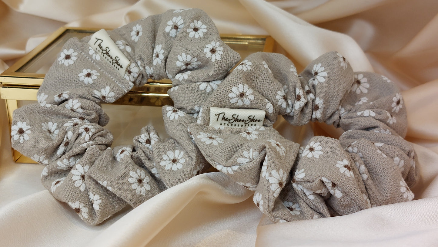 Misty Gray Squares ShooShoo Cotton Scrunchie - Handmade