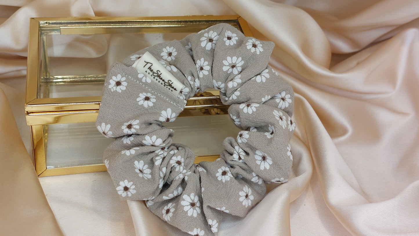 Misty Gray Squares ShooShoo Cotton Scrunchie - Handmade