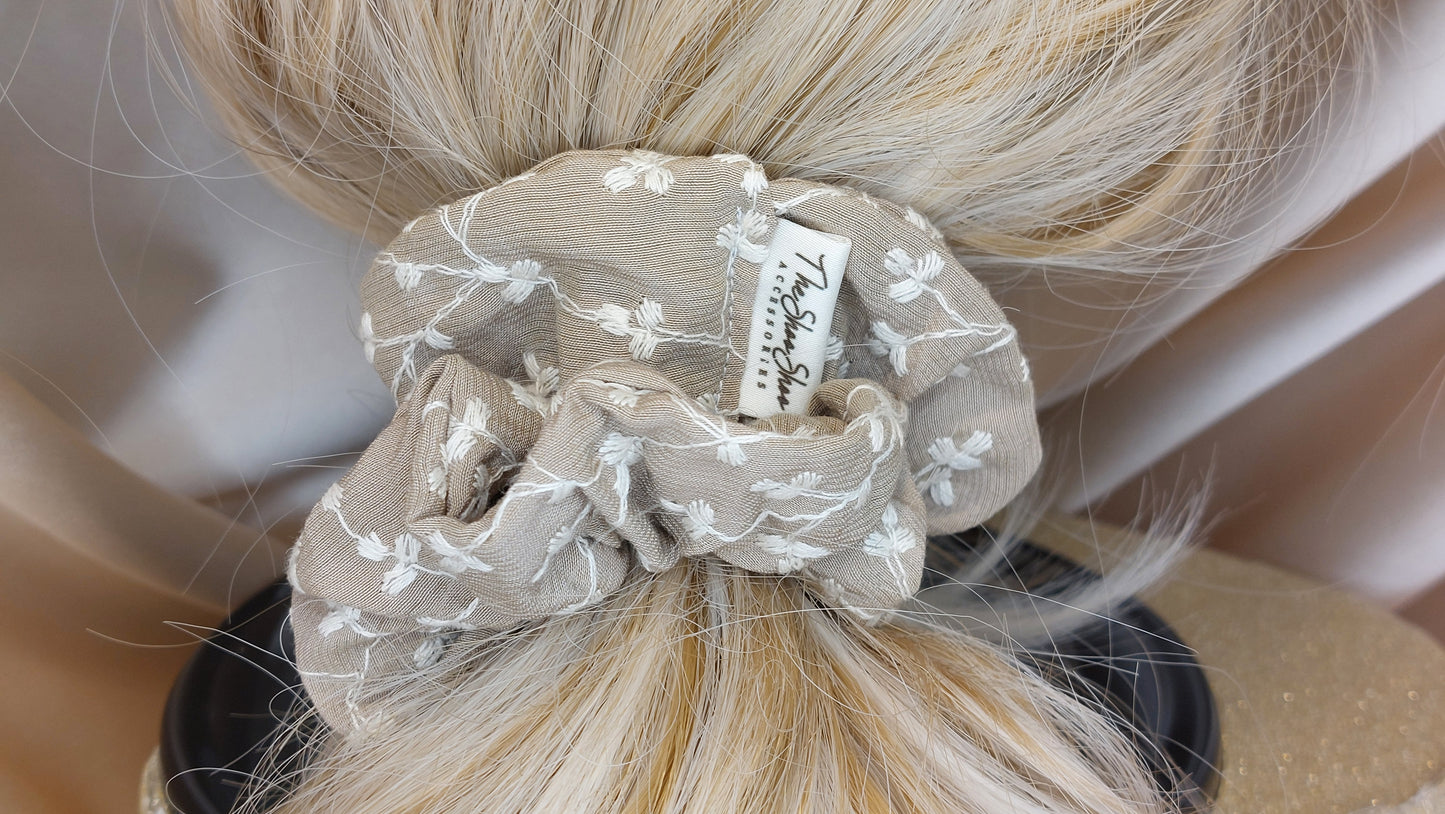 Wheat Delight ShooShoo Embroidered Cotton Scrunchie - Handmade