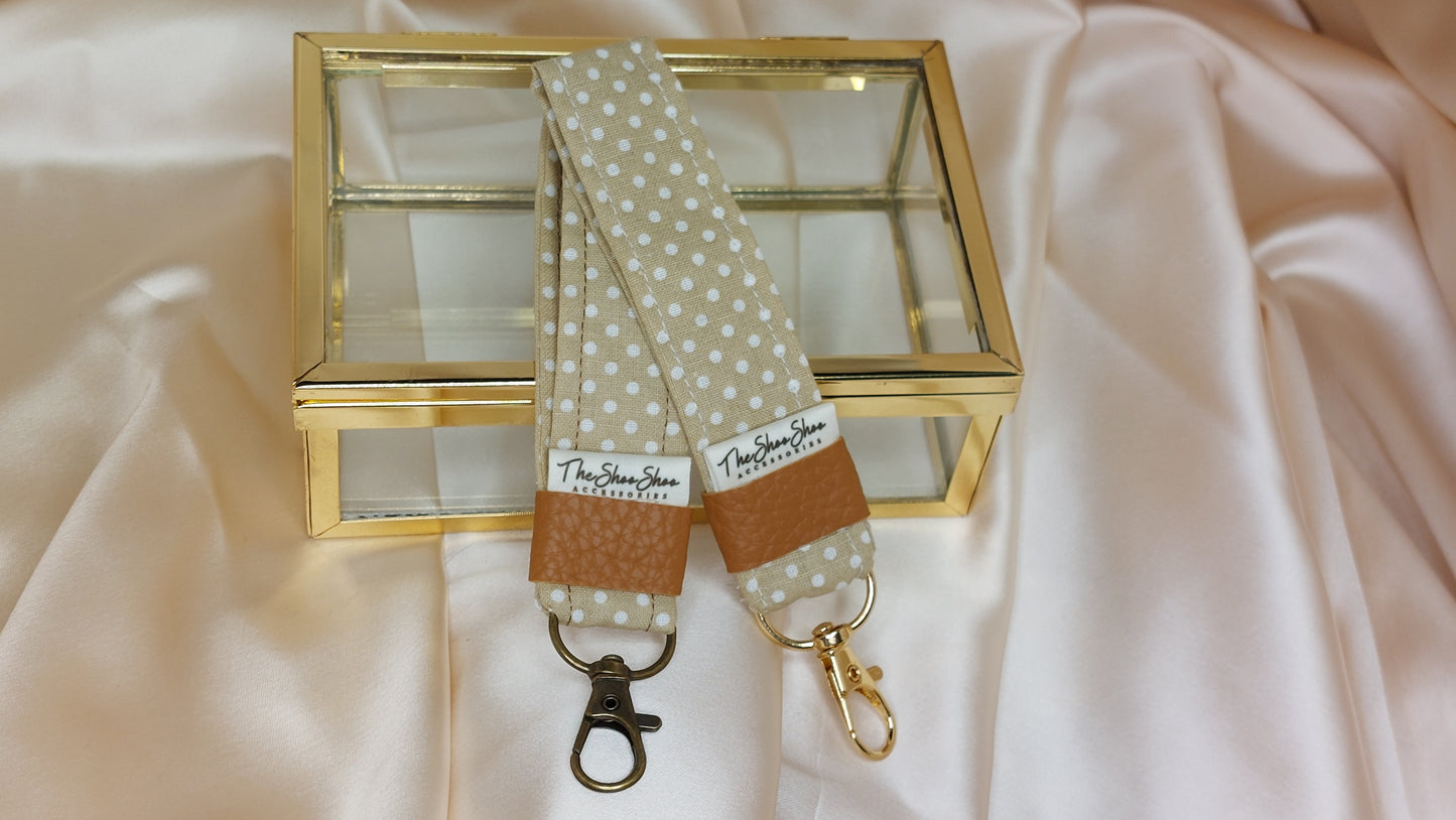 Nyckelring Caramel Dots med handledsrem i bomull