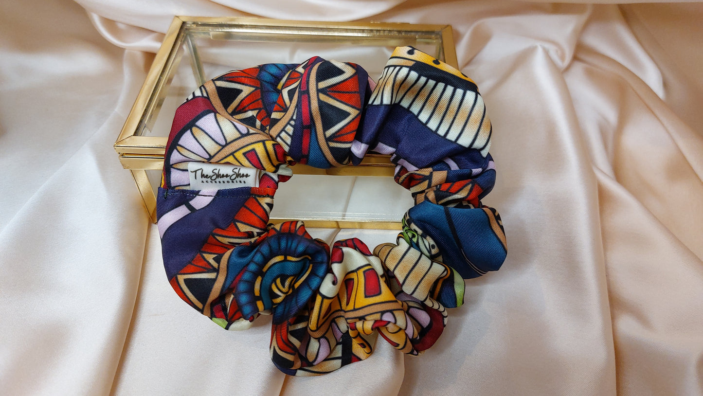 Misty Gray Squares ShooShoo Cotton Scrunchie - Handmade