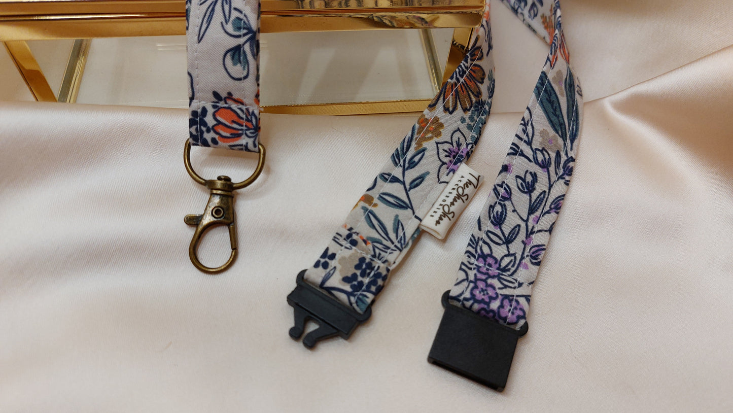 Nyckelband långt Painter's Garden med säkerhetsfäste och nyckelkrok