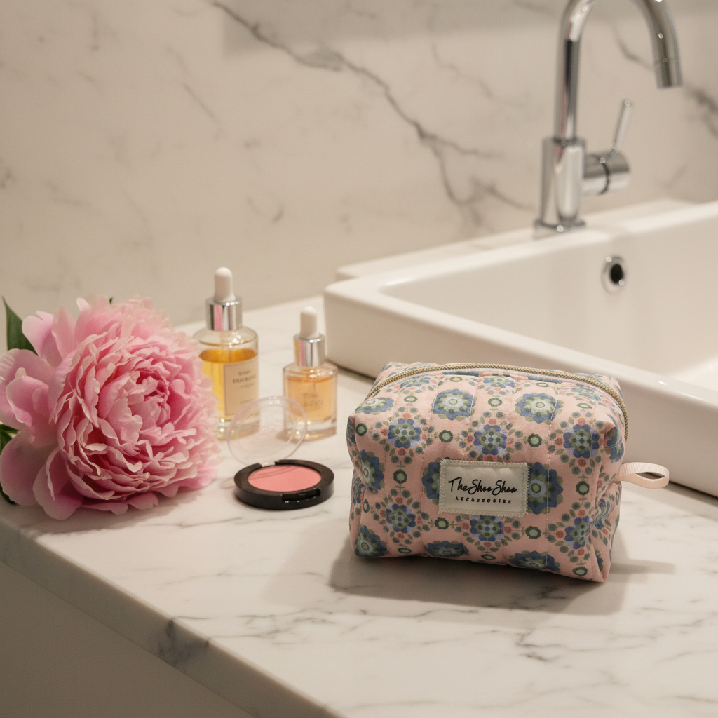 Handquiltad Mini Beauty Bag – Pink Kaleidoscope | TheShooShoo