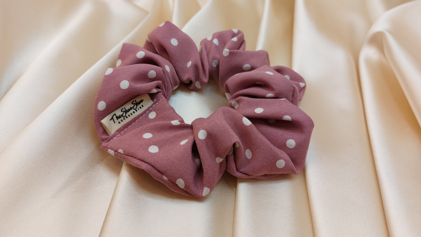 Misty Pink Polkadot ShooShoo Viscose Scrunchie - Handmade
