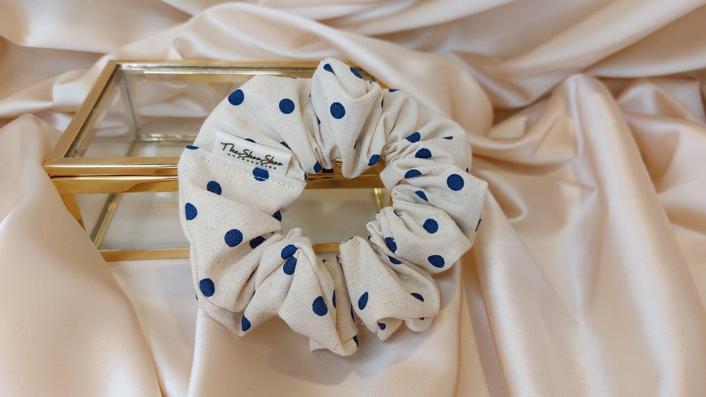 Dotty Days Blue ShooShoo Bomull Scrunchie - Handgjord