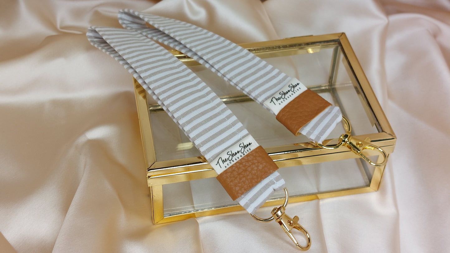 Nyckelring Vanilla Latte Stripe med handledsrem i bomull