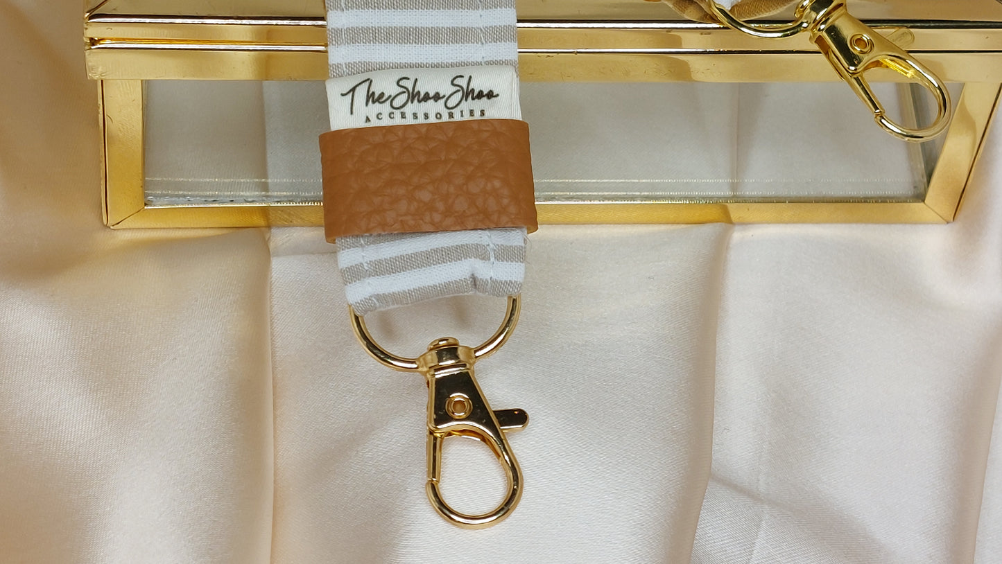 Nyckelring Vanilla Latte Stripe med handledsrem i bomull