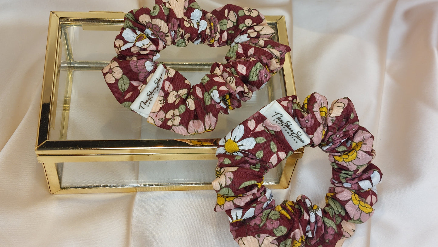 Misty Gray Squares ShooShoo Cotton Scrunchie - Handmade