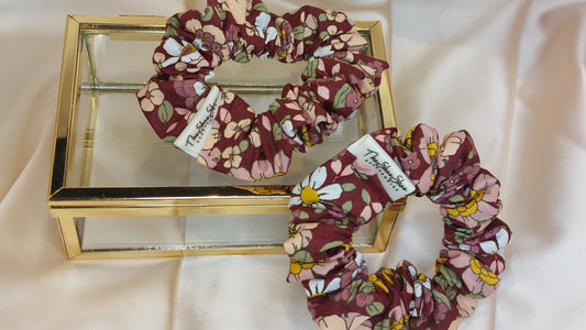 Autumn Harvest Red ShooShoo Bomull Scrunchie - Handgjord