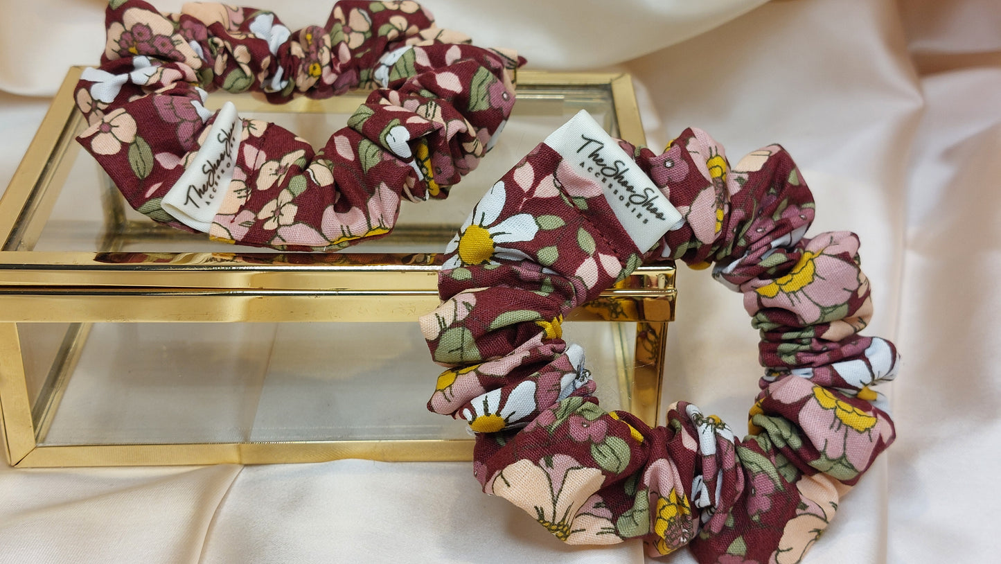 Misty Gray Squares ShooShoo Cotton Scrunchie - Handmade
