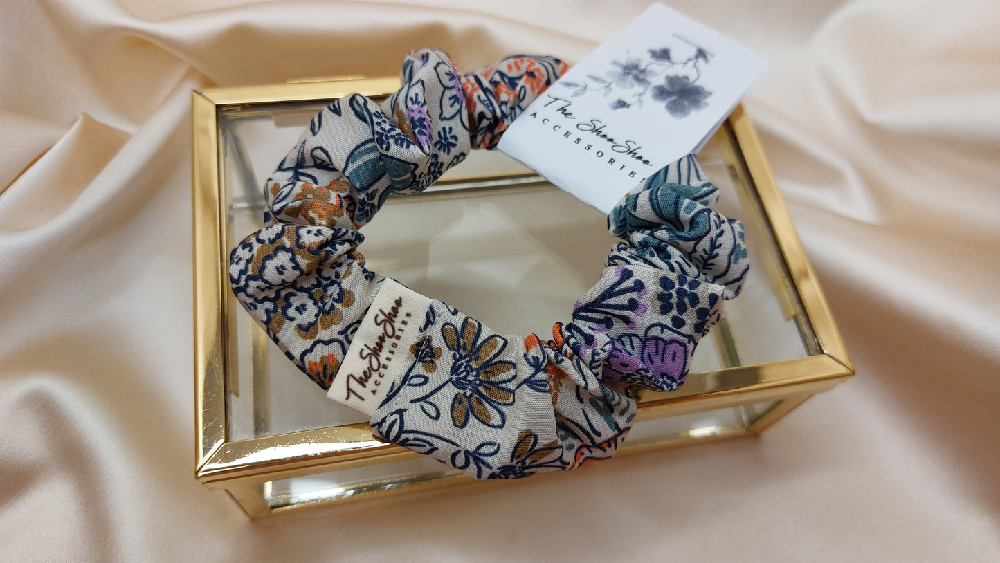 Misty Gray Squares ShooShoo Cotton Scrunchie - Handmade