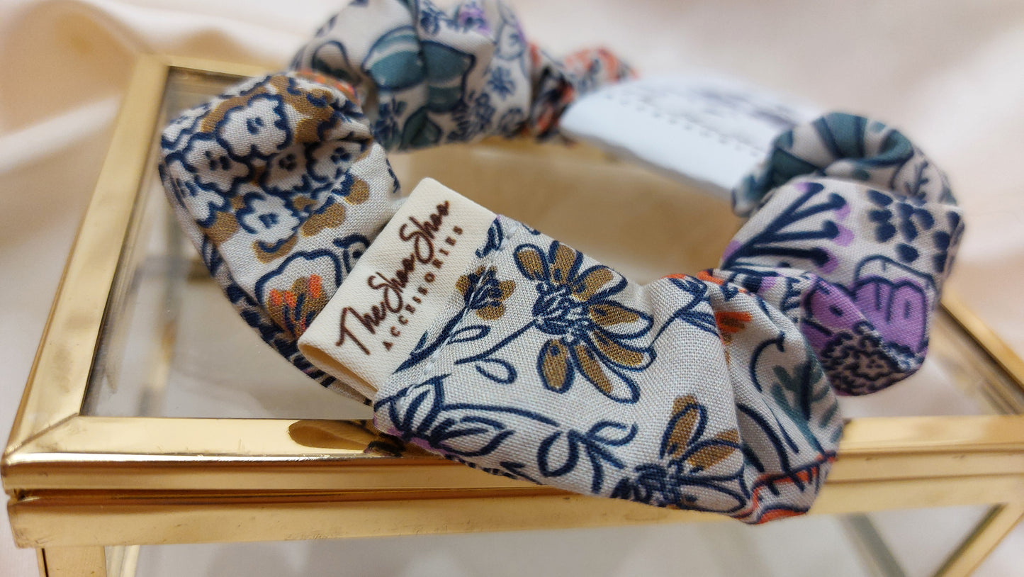 Misty Gray Squares ShooShoo Cotton Scrunchie - Handmade