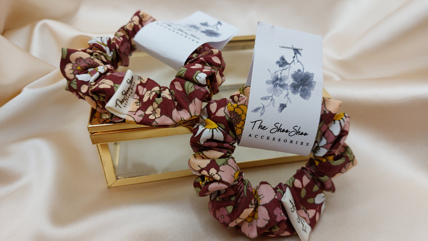 Misty Gray Squares ShooShoo Cotton Scrunchie - Handmade