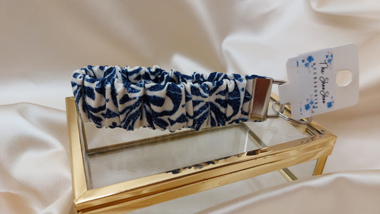 Nyckelband Scrunchie Blue Linnen elastisk med ring