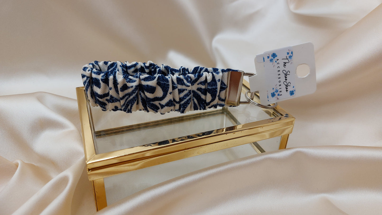 Nyckelband Scrunchie Blue Linnen elastisk med ring