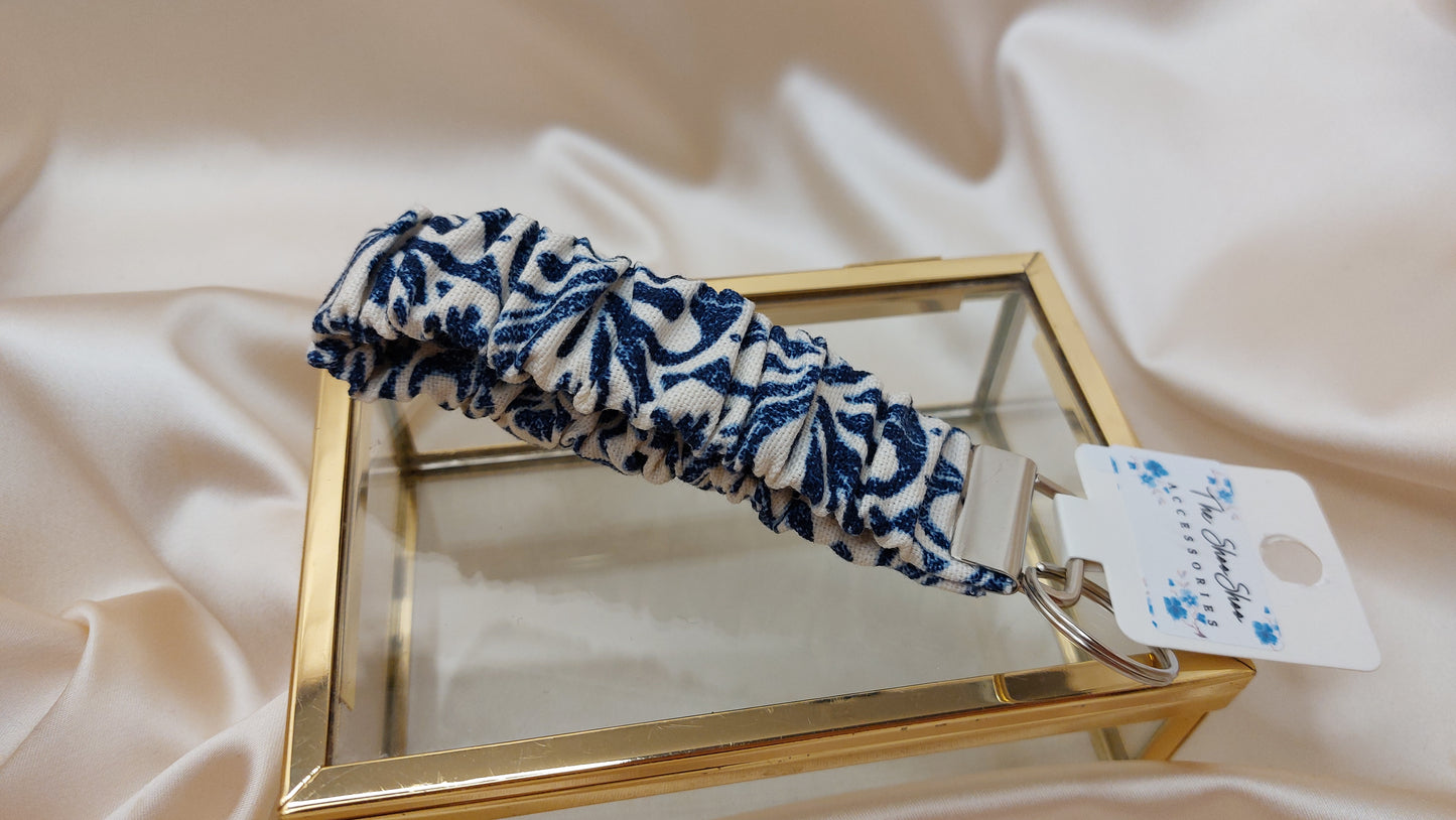 Nyckelband Scrunchie Blue Linnen elastisk med ring