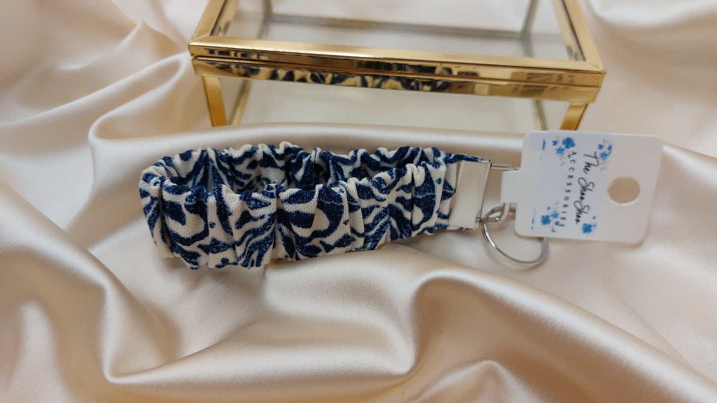 Nyckelband Scrunchie Blue Linnen elastisk med ring