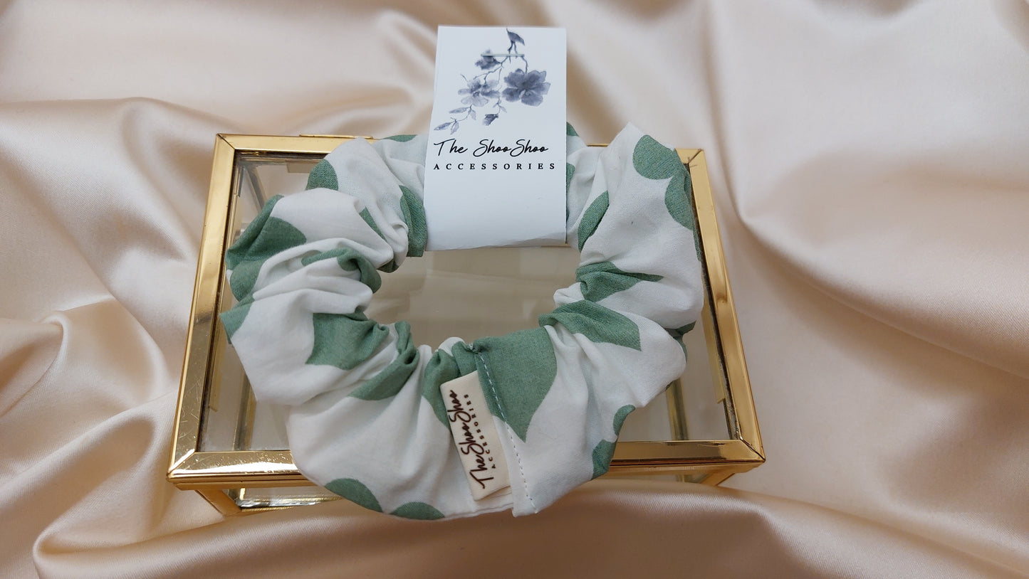 Friendship Hearts Green ShooShoo Bomull Scrunchie - Handgjord