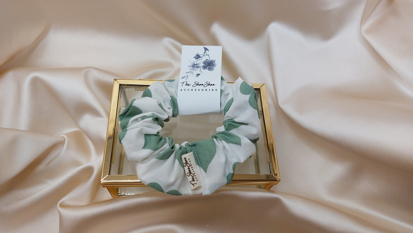 Friendship Hearts Green ShooShoo Bomull Scrunchie - Handgjord