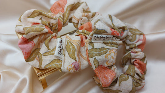 Tippy Taupe Blooms ShooShoo Cotton Scrunchie - Handmade