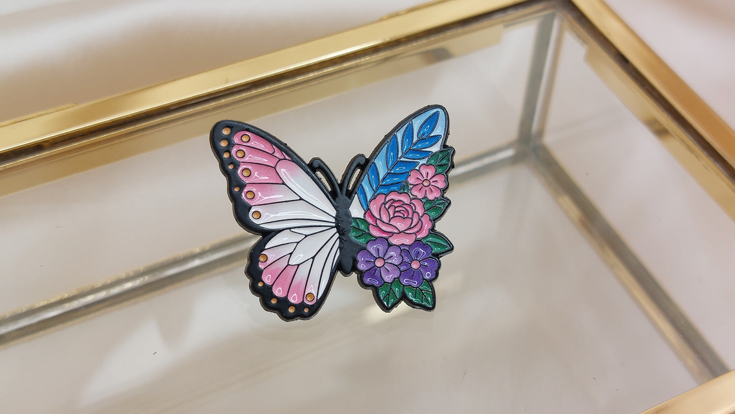 Brosch Fjäril med Ros push-pin