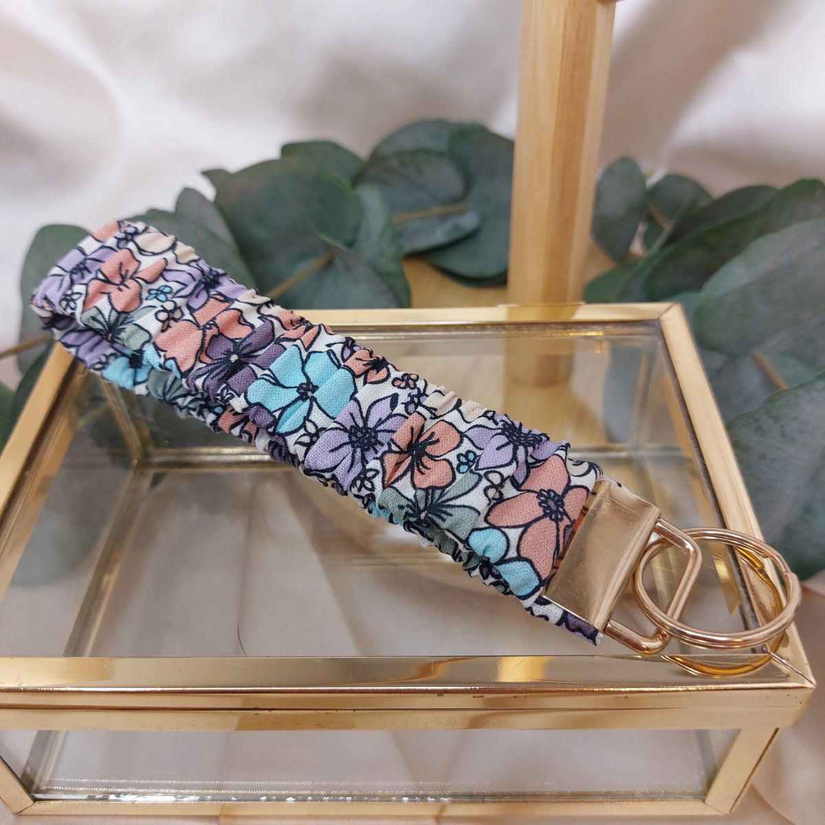 Nyckelband Scrunchie Handled Flower Party elastisk med ring