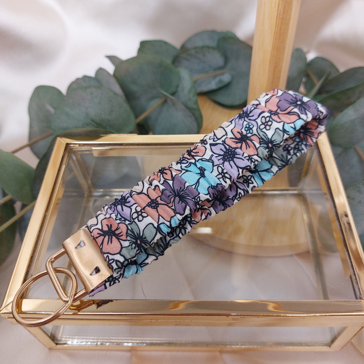 Nyckelband Scrunchie Handled Flower Party elastisk med ring